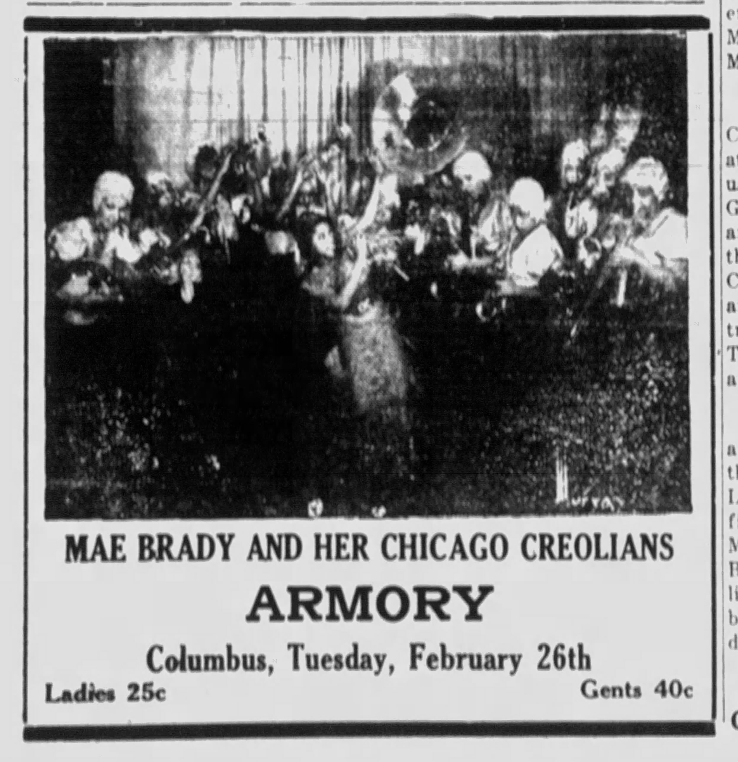 newspaper advertisement featuring a full band